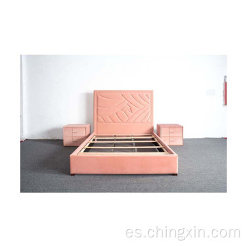 Cama de tela tapizada de terciopelo rosa conjuntos de dormitorio al por mayor